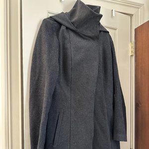 Beta Brand Women's Asymterical Hooded Mid-Length Wrap-Neck Coat